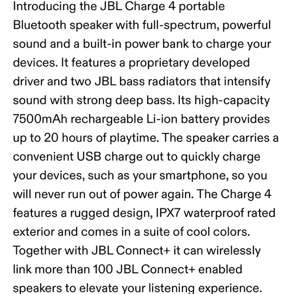 JBL Charge 4 Bluetooth Waterproof Speaker in White - New in Box - Picture 6 of 9